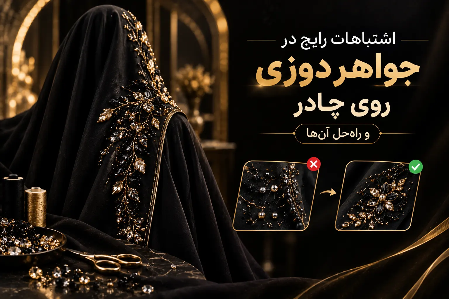 اشتباهات رایج در جواهر دوزی روی چادر و راه‌حل آن‌ها